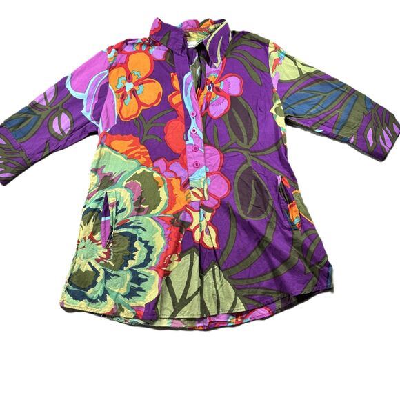 Soft Surroundings Sadie Purple Floral Button Front Longline Tunic Top PL F130 - Picture 1 of 10